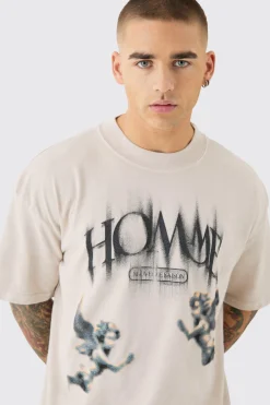 Oversized Washed Blurred Renaissance T-shirt | BoohooMAN UK