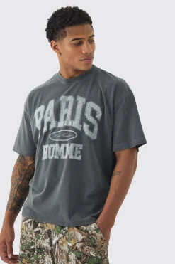 Oversized Washed Boxy Paris T-shirt | BoohooMAN UK