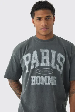 Oversized Washed Boxy Paris T-shirt | BoohooMAN UK