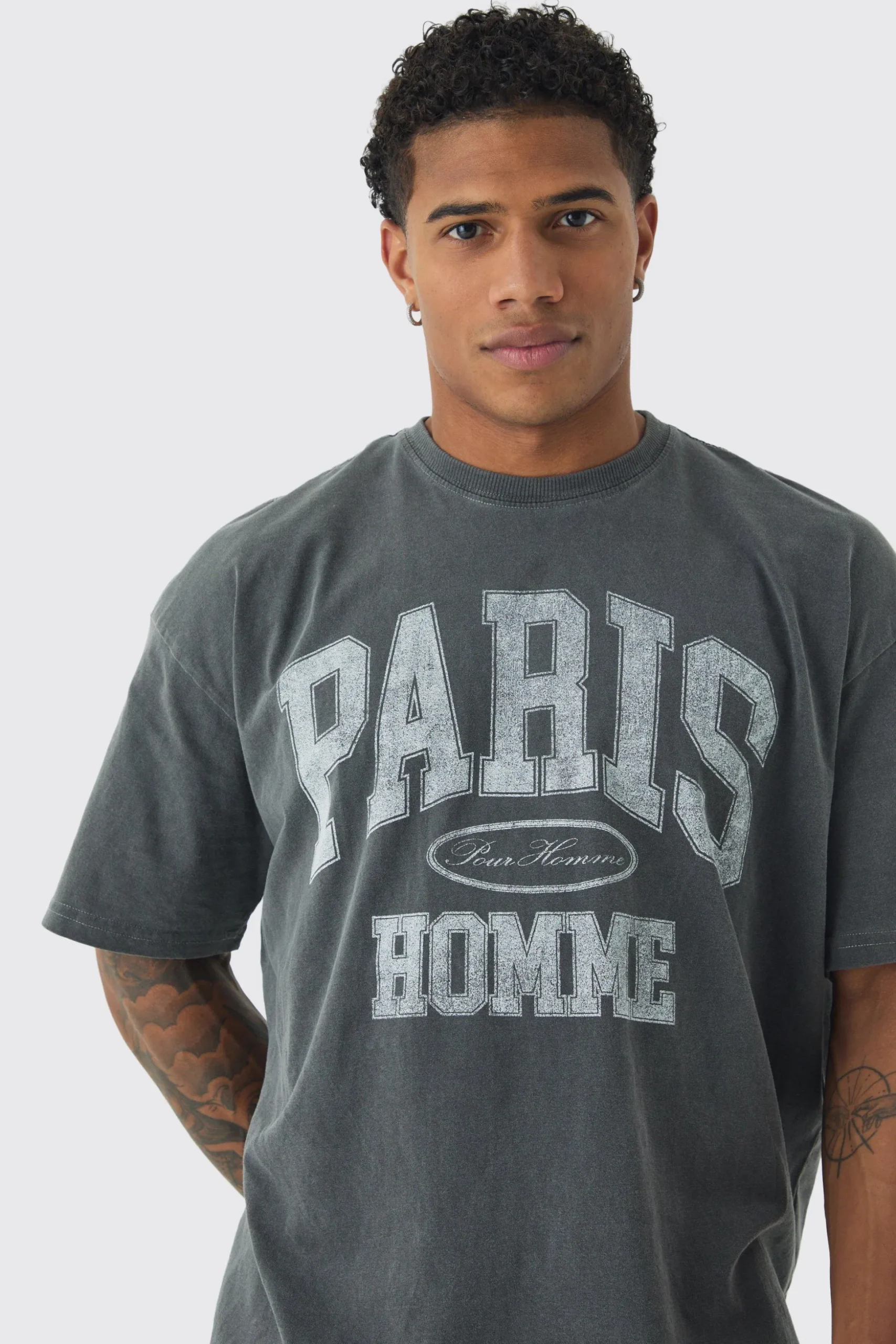 Oversized Washed Boxy Paris T-shirt | BoohooMAN UK