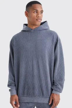 Oversized Washed Cord Hoodie | BoohooMAN UK