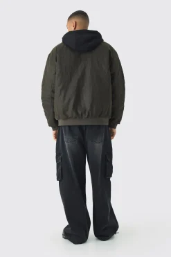 Oversized Washed Crinkle Hooded Bomber In Dark Brown | BoohooMAN UK