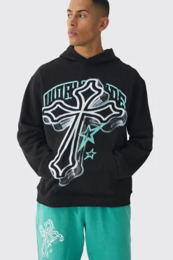 Oversized Washed Cross Print Tracksuit | BoohooMAN UK