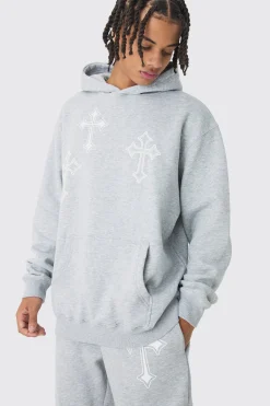 Oversized Washed Cross Print Tracksuit | BoohooMAN UK