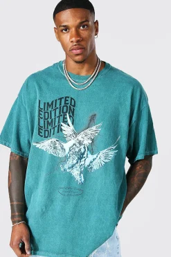 Oversized Washed Dove Graphic T-Shirt | BoohooMAN UK