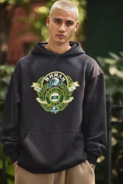 Oversized Washed Emblem Print Hoodie | BoohooMAN UK