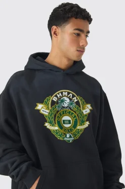 Oversized Washed Emblem Print Hoodie | BoohooMAN UK