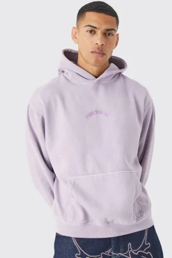 Oversized Washed Embroidered Hoodie | BoohooMAN UK