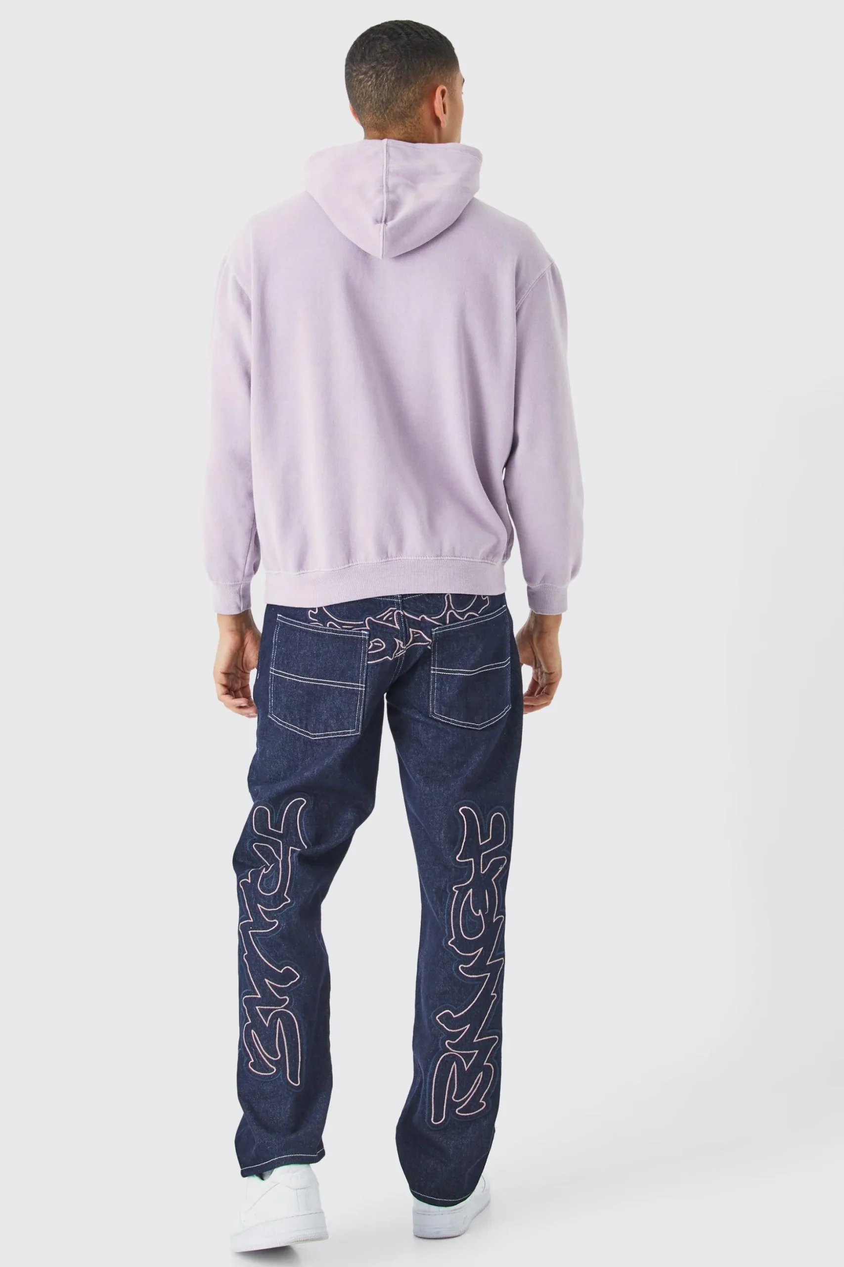 Oversized Washed Embroidered Hoodie | BoohooMAN UK