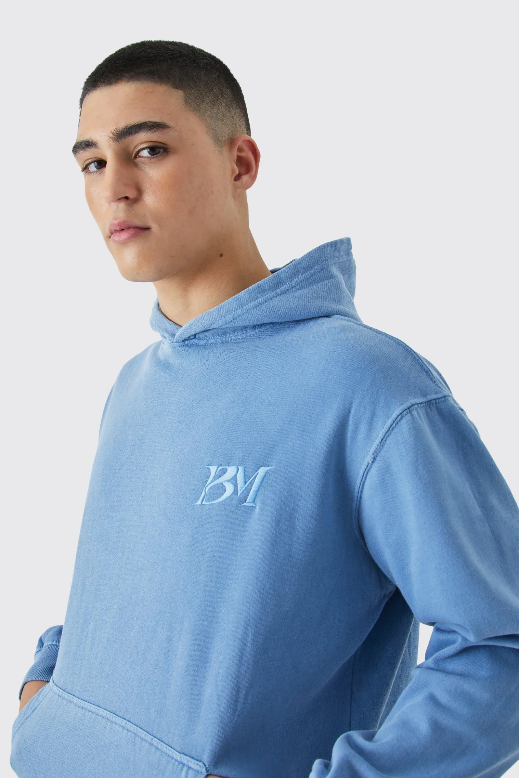 Oversized Washed Embroidered Hoodie | BoohooMAN UK