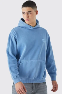 Oversized Washed Embroidered Hoodie | BoohooMAN UK