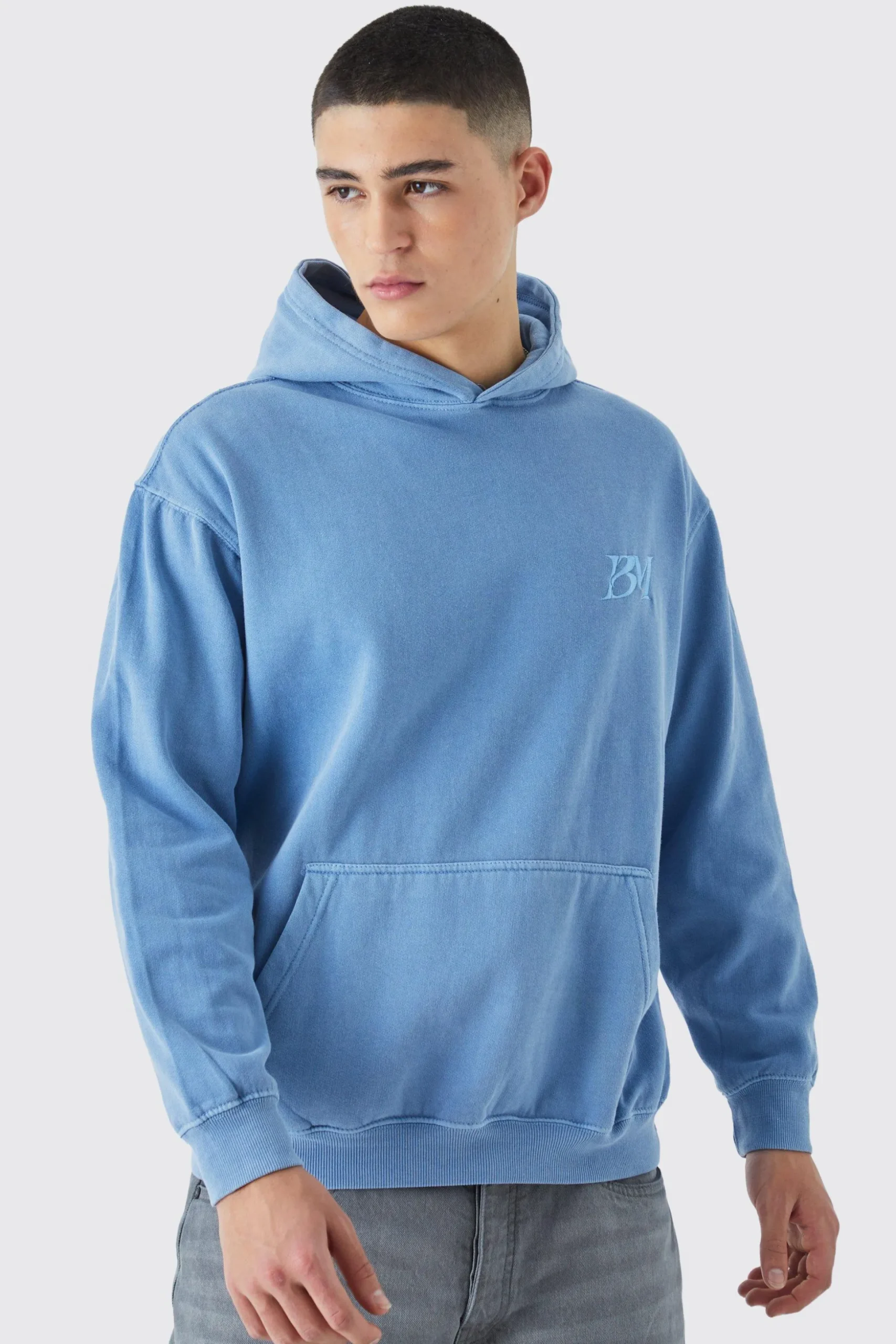 Oversized Washed Embroidered Hoodie | BoohooMAN UK