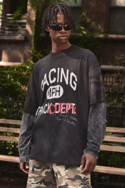 Oversized Washed Extended Neck Heavy Racing T-shirt | BoohooMAN UK