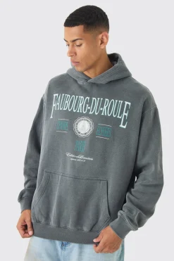 Oversized Washed Faubourg-Du-Roule Hoodie | BoohooMAN UK