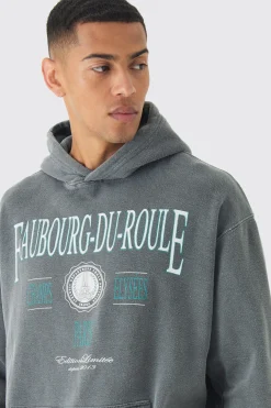 Oversized Washed Faubourg-Du-Roule Hoodie | BoohooMAN UK