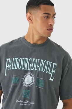 Oversized Washed Faubourg-Du-Roule T-shirt | BoohooMAN UK