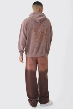 Oversized Washed Floral Line Drawing Printed Hoodie | BoohooMAN UK