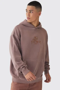 Oversized Washed Floral Line Drawing Printed Hoodie | BoohooMAN UK