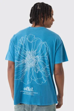 Oversized Washed Floral Line Drawing Back Print T-Shirt | BoohooMAN UK