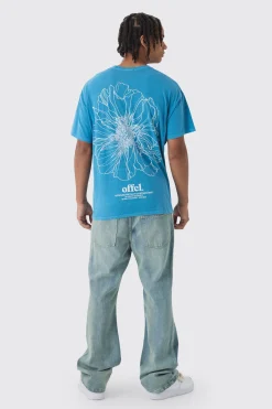 Oversized Washed Floral Line Drawing Back Print T-Shirt | BoohooMAN UK