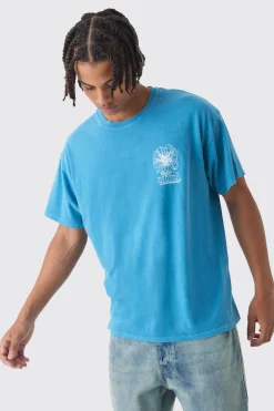 Oversized Washed Floral Line Drawing Back Print T-Shirt | BoohooMAN UK