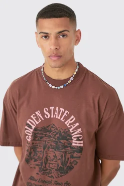 Oversized Washed Golden State Ranch T-shirt | BoohooMAN UK
