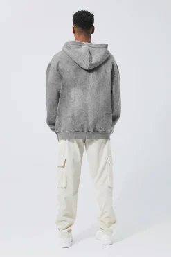 Oversized Washed Graphic Zip Through Hoodie | BoohooMAN UK