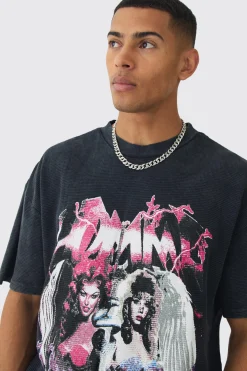 Oversized Washed Graphic Heavyweight Waffle T-shirt | BoohooMAN UK