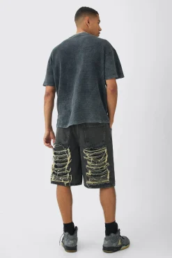 Oversized Washed Graphic BM Heavyweight Waffle T-shirt | BoohooMAN UK