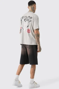 Oversized Washed Heart Web Back Print T-shirt | BoohooMAN UK