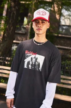 Oversized Washed Heavy Extended Neck Photographic T-shirt | BoohooMAN UK