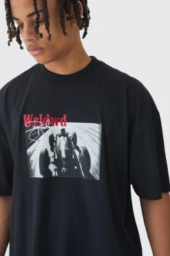 Oversized Washed Heavy Extended Neck Photographic T-shirt | BoohooMAN UK