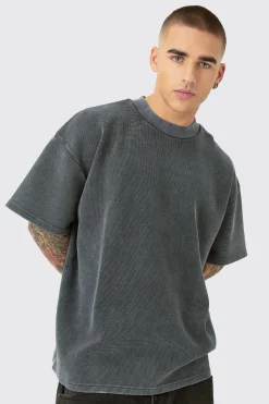 Oversized Washed Heavyweight Waffle T-shirt | BoohooMAN UK