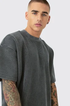 Oversized Washed Heavyweight Waffle T-shirt | BoohooMAN UK