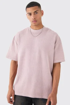 Oversized Washed Heavyweight Waffle T-shirt | BoohooMAN UK