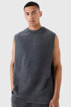 Oversized Washed Heavyweight Waffle Tank | BoohooMAN UK