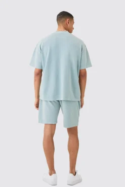 Oversized Washed Heavyweight Waffle T-shirt & Shorts Set | BoohooMAN UK