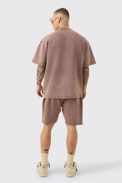 Oversized Washed Heavyweight Waffle T-shirt & Shorts Set | BoohooMAN UK