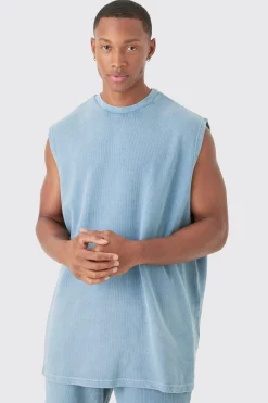 Oversized Washed Heavyweight Waffle Tank & Shorts Set | BoohooMAN UK