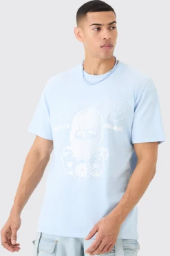 Oversized Washed Homme Mask Graphic T-shirt | BoohooMAN UK