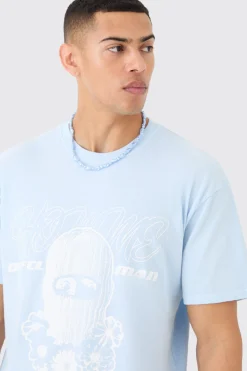 Oversized Washed Homme Mask Graphic T-shirt | BoohooMAN UK