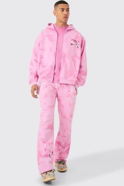 Oversized Washed Homme Paint Splatter Zip Through Tracksuit | BoohooMAN UK