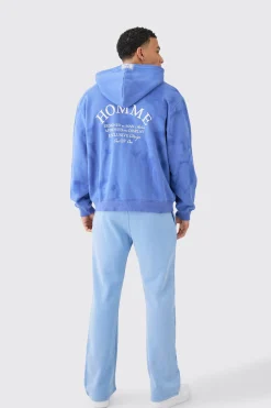 Oversized Washed Homme Paint Splatter Zip Through Hoodie | BoohooMAN UK
