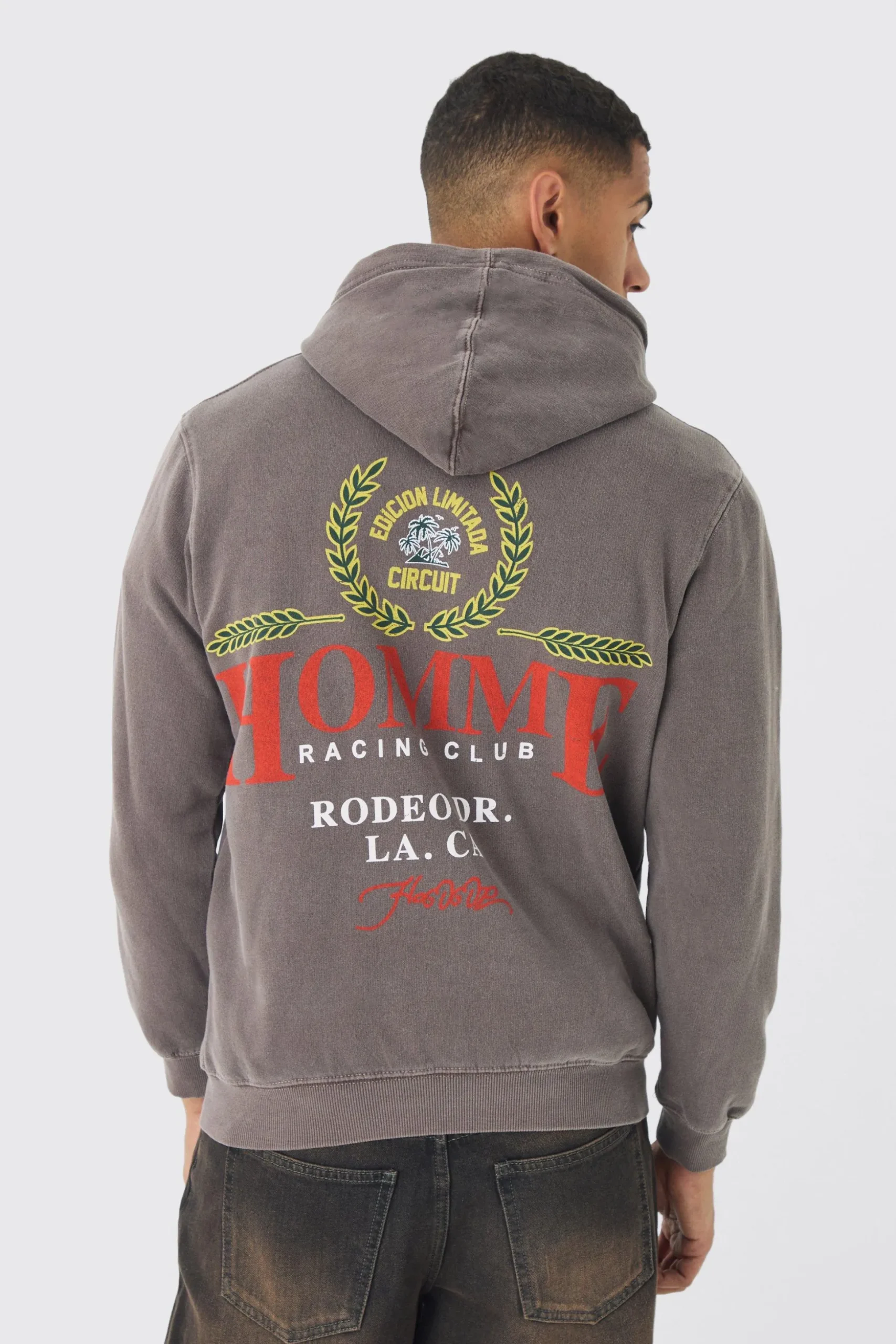 Oversized Washed Homme Print Hoodie | BoohooMAN UK