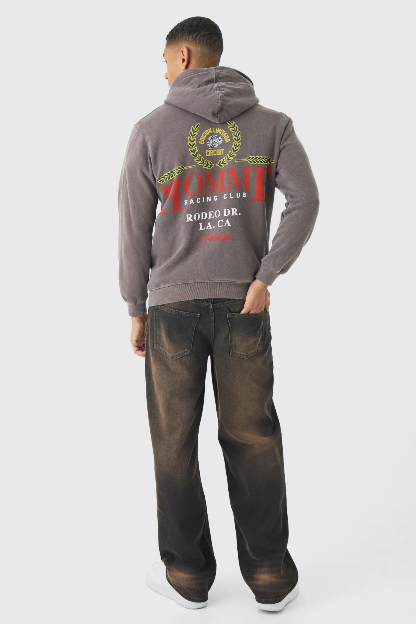 Oversized Washed Homme Print Hoodie | BoohooMAN UK