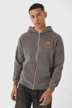 Oversized Washed Homme Print Hoodie | BoohooMAN UK