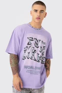 Oversized Washed Homme Text Print T-shirt | BoohooMAN UK
