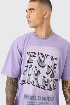Oversized Washed Homme Text Print T-shirt | BoohooMAN UK