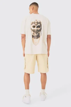 Oversized Washed Jewel Mask Back Print T-shirt | BoohooMAN UK