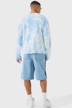 Oversized Washed Knitted Cardigan In Light Blue | BoohooMAN UK